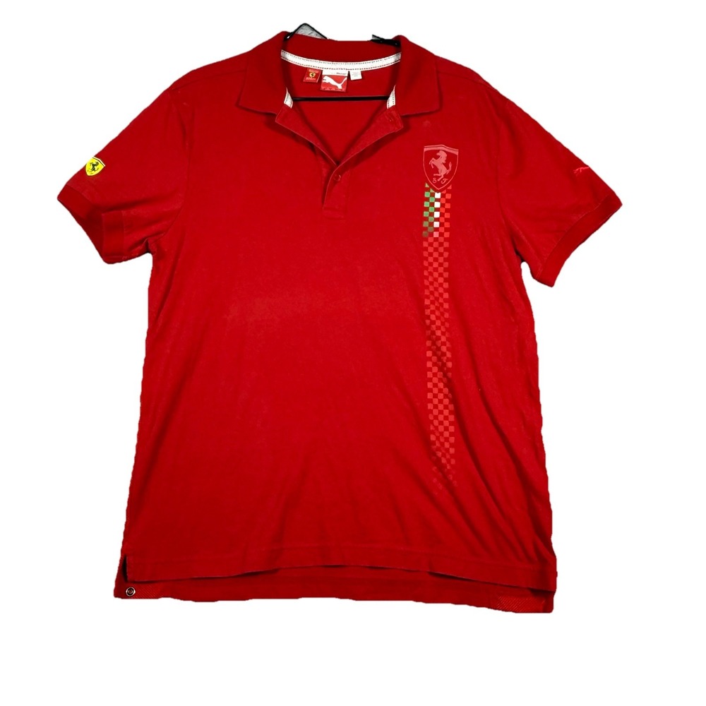 Puma Polo Shirt Large Ferrari Red Corso Pilota F1 Racing‎ Short Sleeve Logo RARE